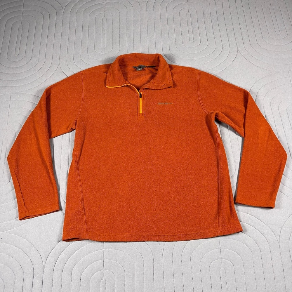 Eddie Bauer Men's Fleece 1/4 Zip Pullover Sweatshirt Size Medium Orange Polartec